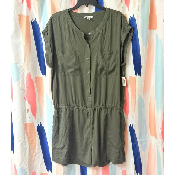 Daily Ritual Olive Green Sleeveless Crew Neck Button Front Romper 16 / 18 / 48 - Picture 1 of 9